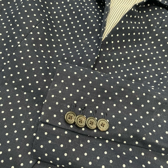 J. Crew 100% Linen Navy & White Polka Dot Regent Blazer Jacket size 8 - Picture 6 of 12